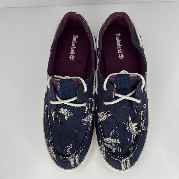 Timberland Classic 2 Eye Navy Newport Bay Womens Size 10 Canvas Boat Shoe - Picture 5 of 9